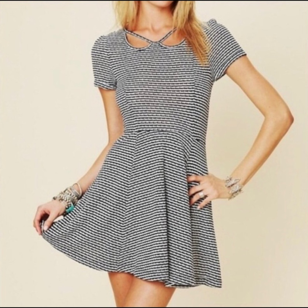 Free People FP Beach black and white striped flared mini skater dress si…